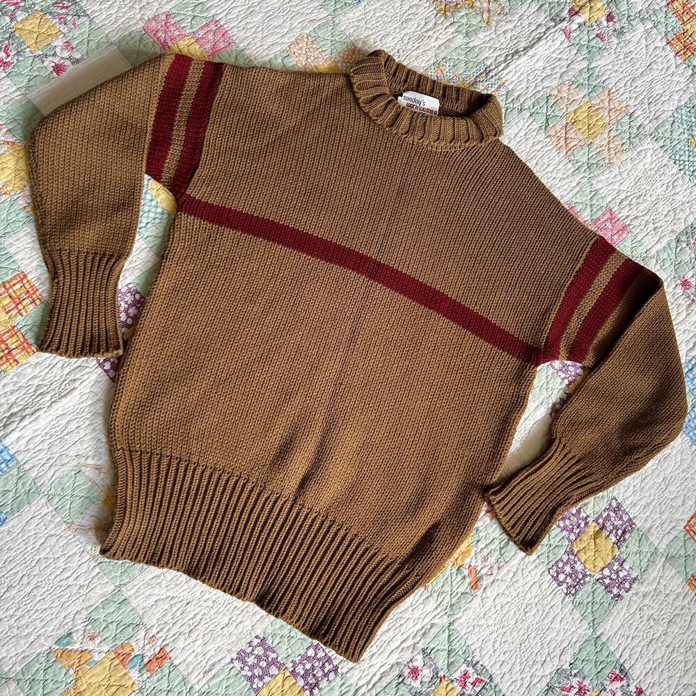 Vintage 80s/90s Mocha Merlot Mockneck Rugby Preppy Heritage Chunky Knit Sweater
